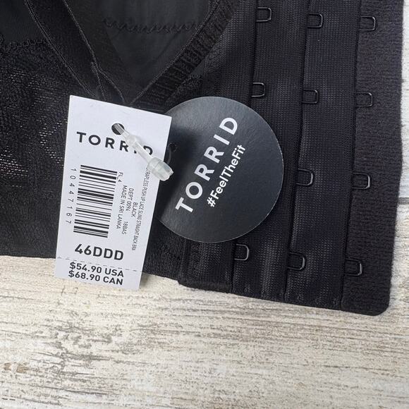 TORRID Bra NWT Sz 46DDD Black Bombshell Everyday Lace Strapless Push Up Padded - Picture 14 of 14